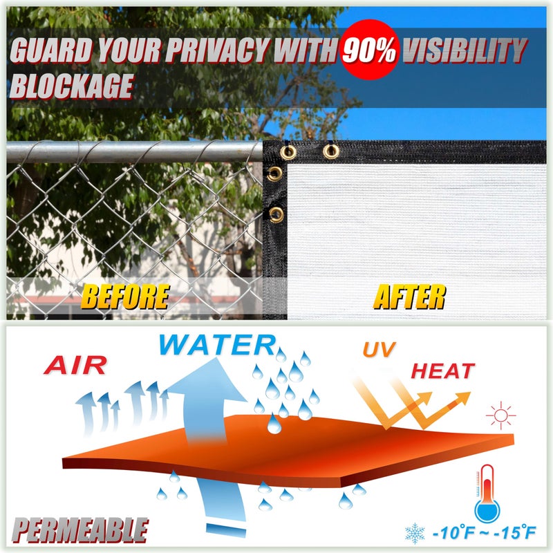 ColourTree 6' x 50' White Fence Privacy Screen Windscreen Cover Fabric Shade Tarp Netting Mesh Cloth - Commercial Grade 170 GSM - Cable Zip Ties Included - We Make Custom Size - Image 5